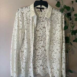 BCBGMaxAzria Lace Button Down Shirt - Cream